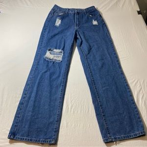 Shein Wide leg Ripped Jeans Medium wash denim  Highwaisted distressed pa…